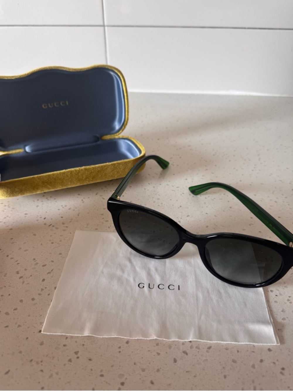 Gucci Black Frame with Green Temples Cat Eye Sunglasses